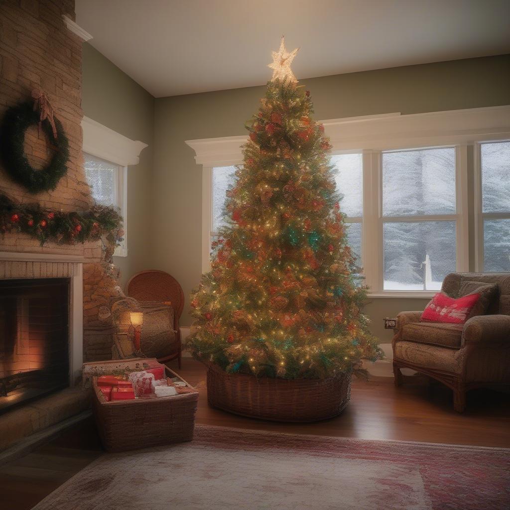 Rattan Basket Weave Tree Collar Around Christmas Tree