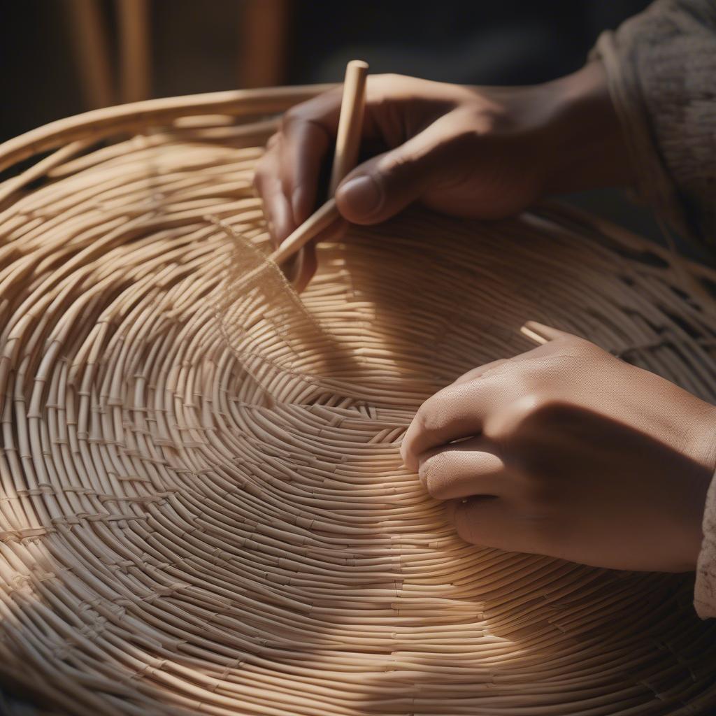 Students crafting rattan baskets in a Somerset class