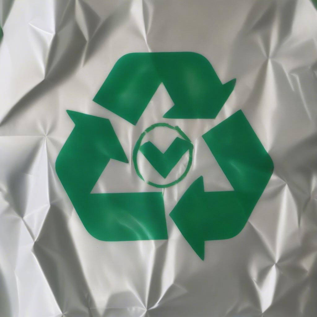 Close-up of the recycling symbol on a woven polypropylene trash bag