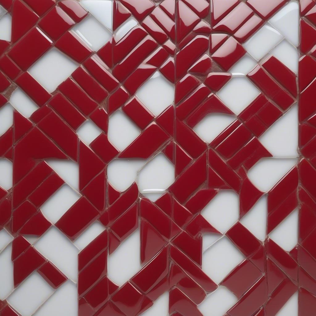 Red ceramic basket weave tile used as a kitchen backsplash