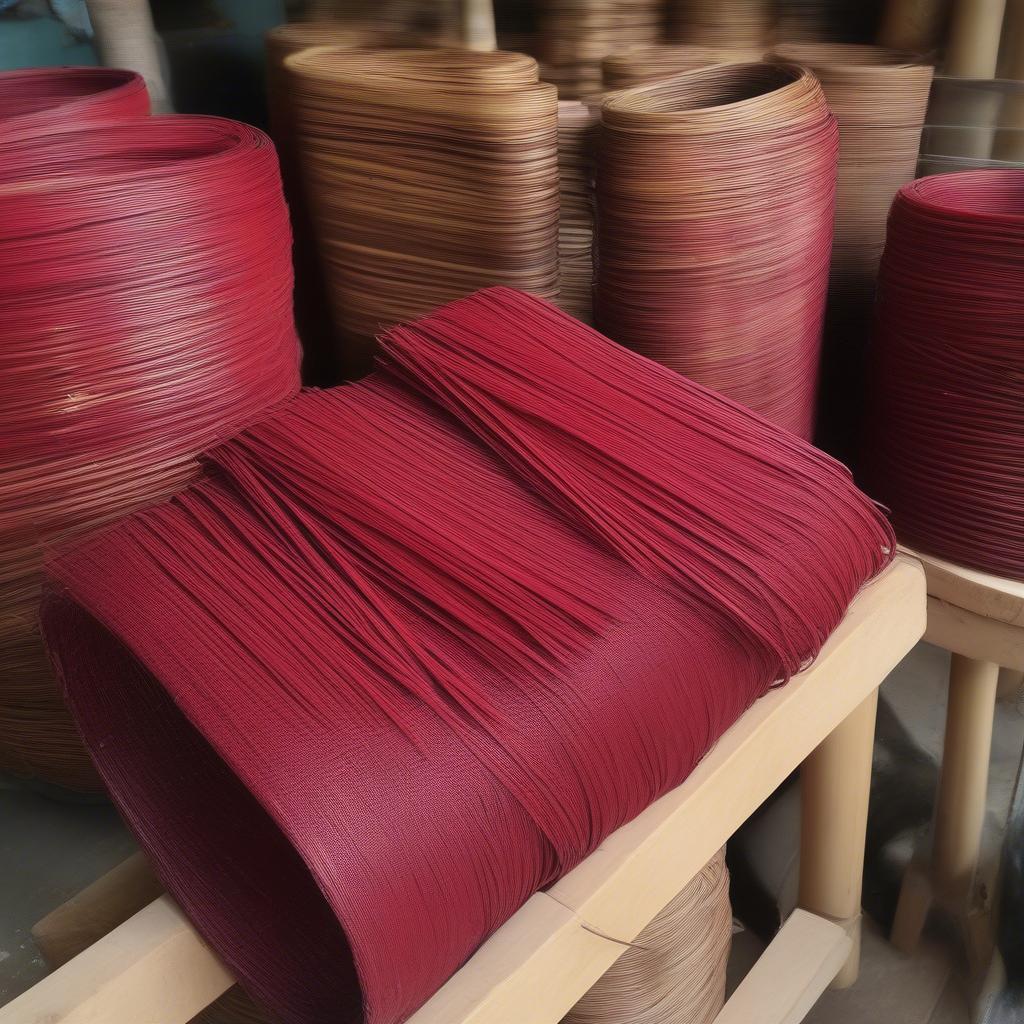 Red Dyed Rattan Prepared for Basket Handles