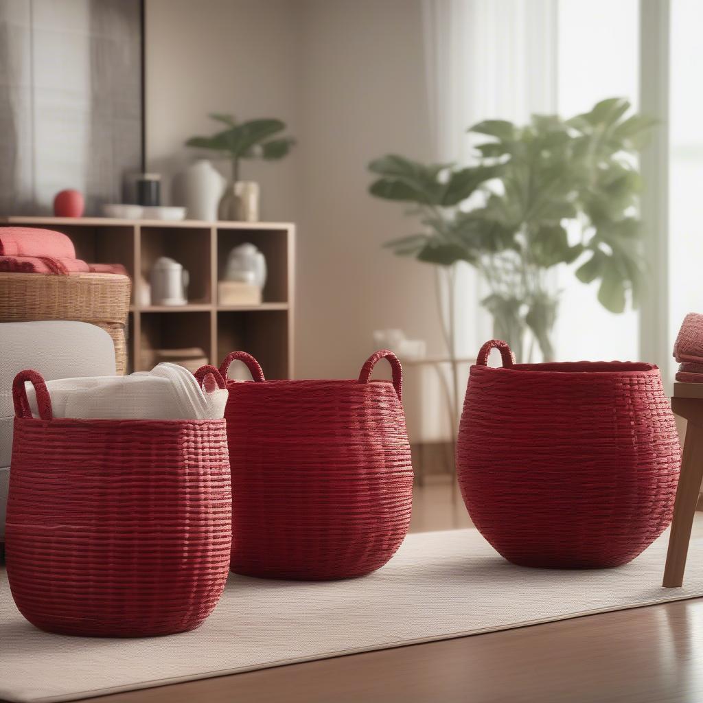 Red Weave Baskets Used in Different Home Decor Settings