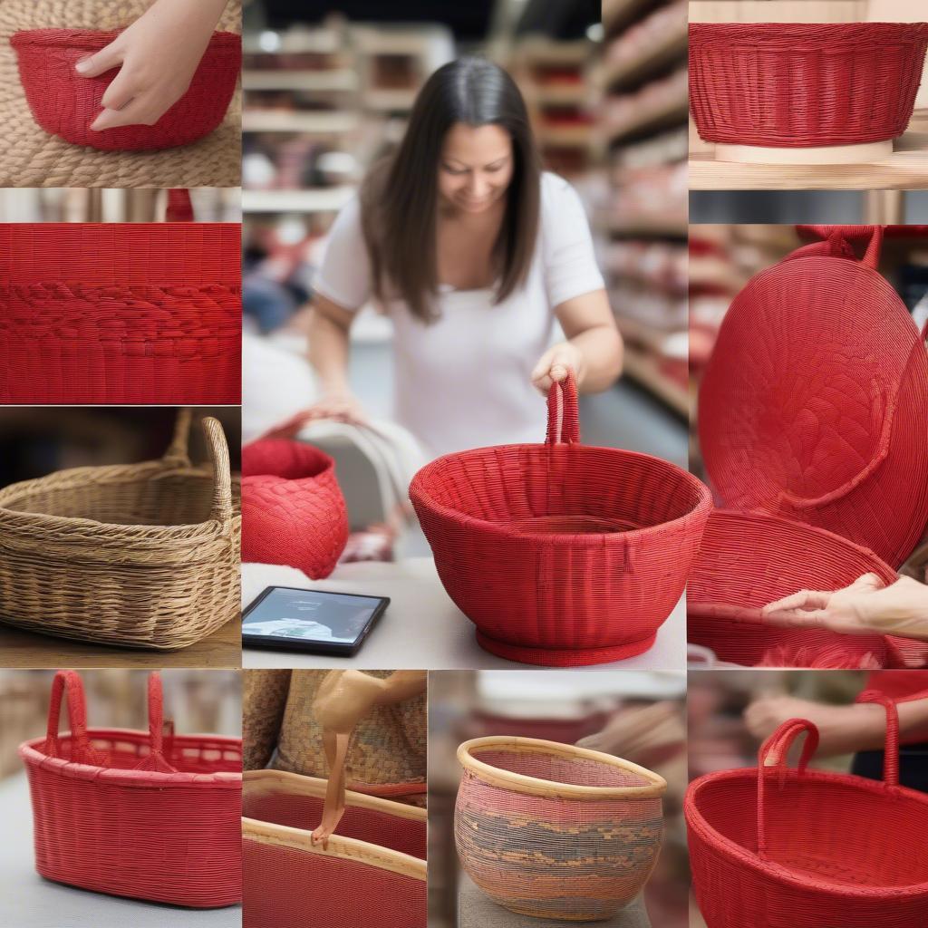 Shopping for Red Weave Baskets in Different Stores and Markets