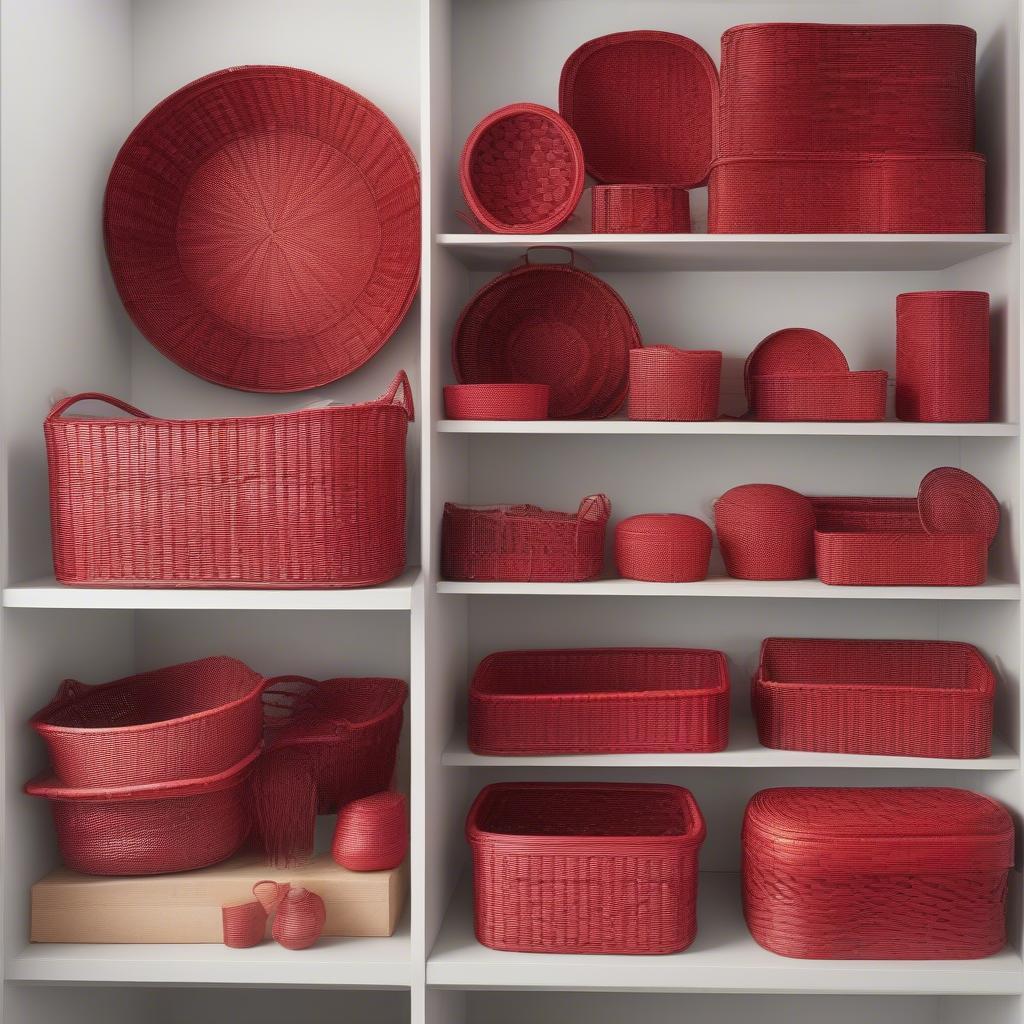 Various Red Weave Baskets Showcasing Different Styles and Sizes