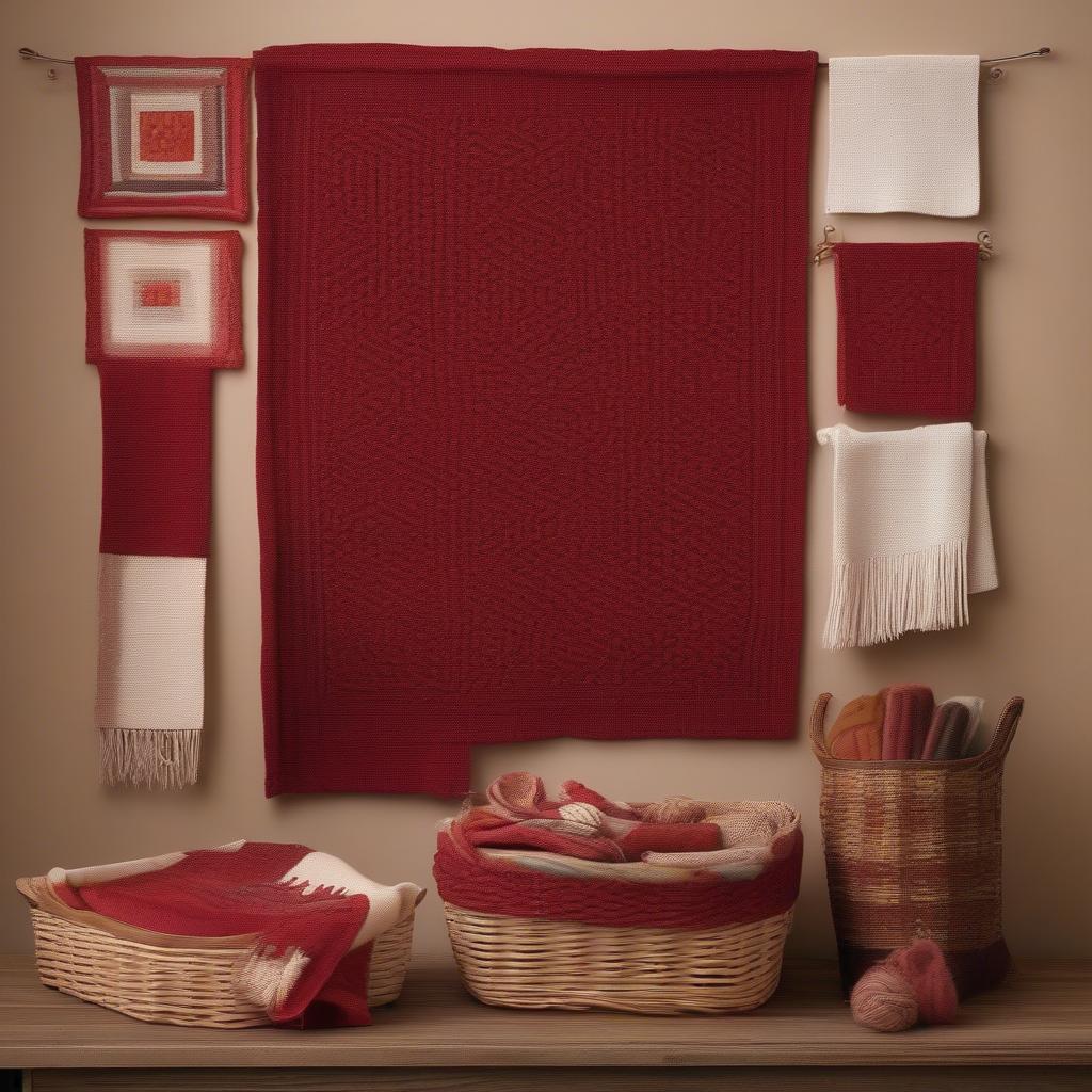 Finished red wool basket weave projects