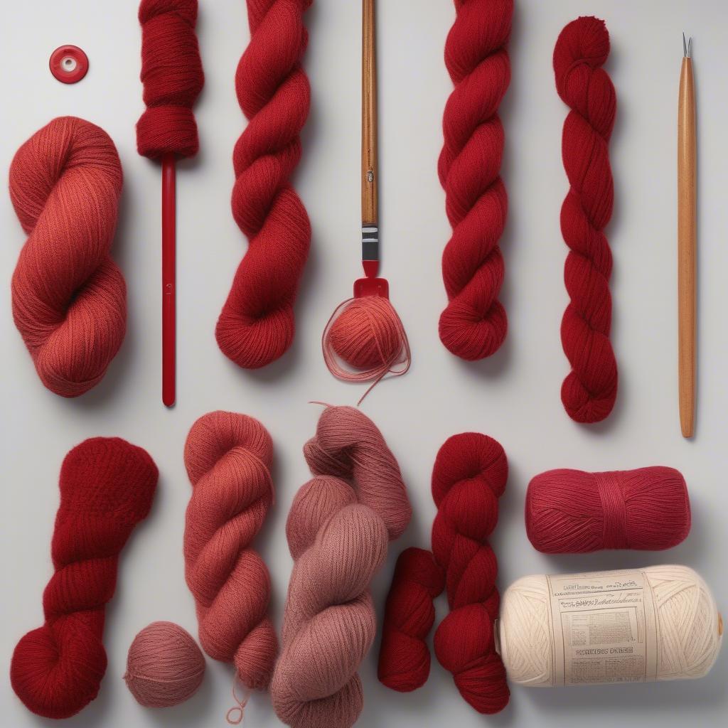 Various types of red wool yarn