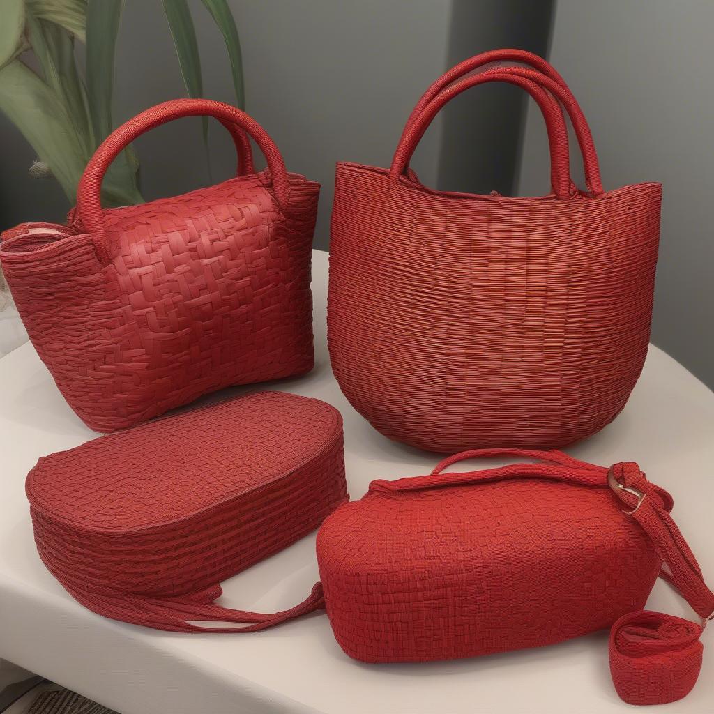 Red woven shoulder bag styles: showcasing various designs and materials