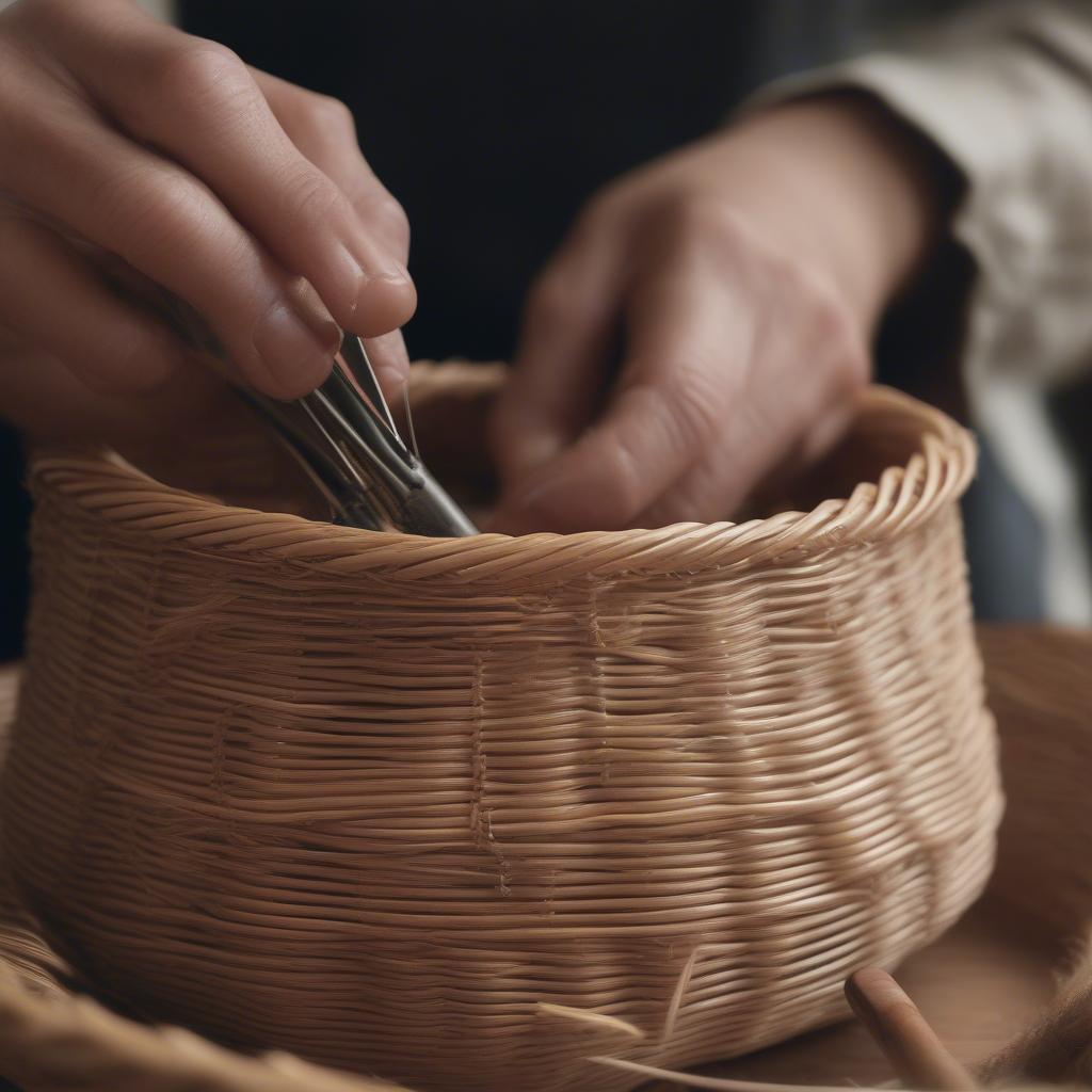 Repairing a damaged wicker basket