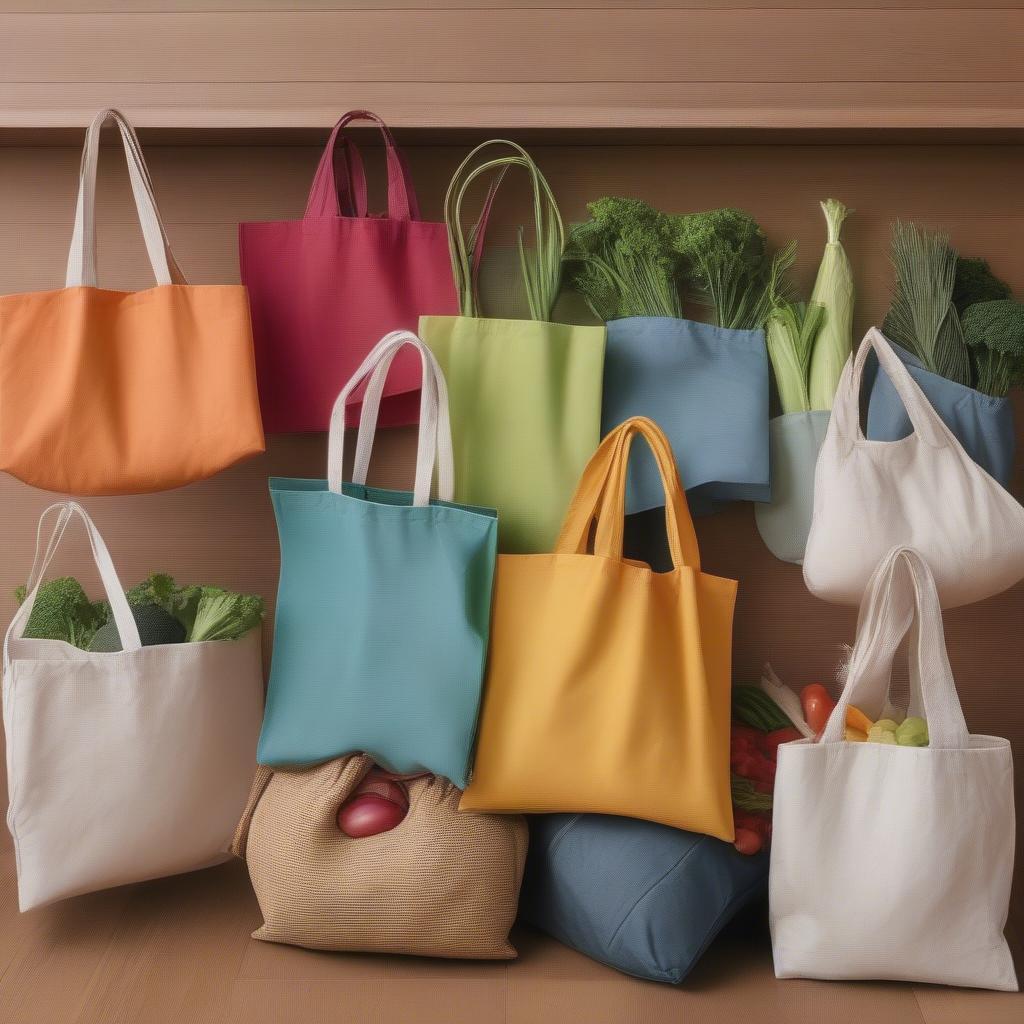 Reusable shopping bags filled with groceries