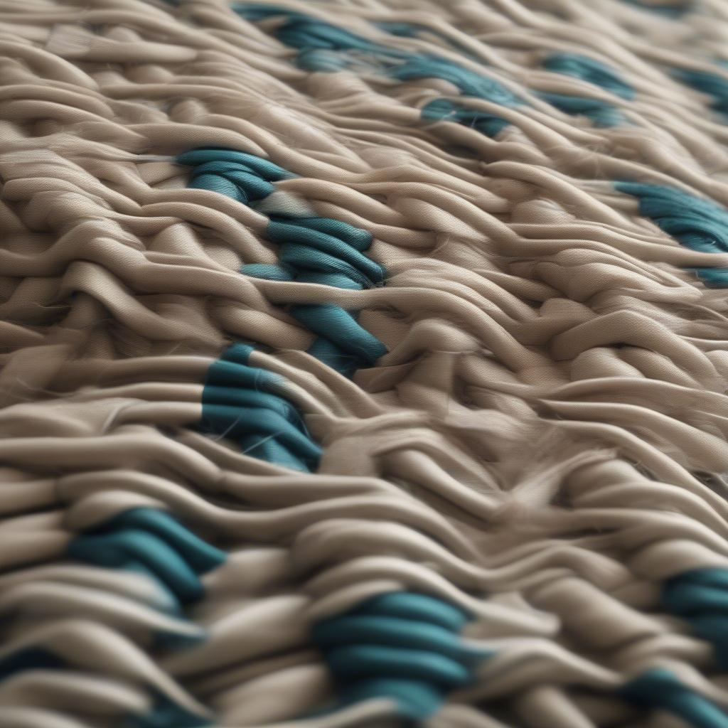 Close-up view of the RGI Home Beige and Teal Woven Bag