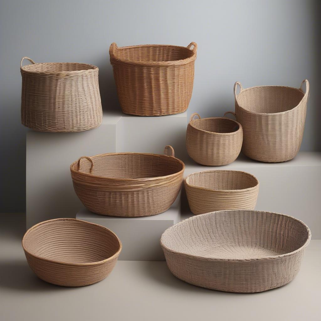 Variety of ribbed baskets showcasing different shapes, sizes, and materials