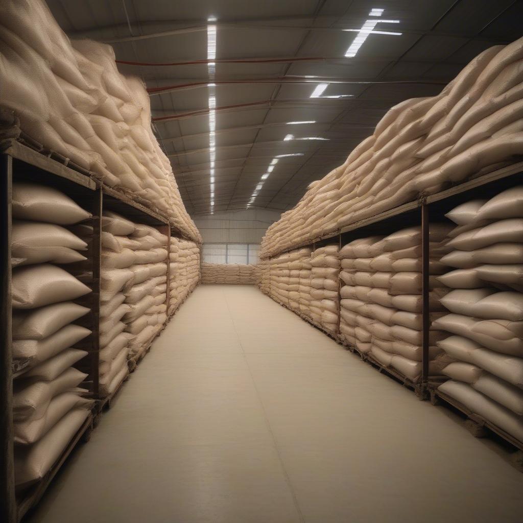 Properly Stacked PP Woven Bags in a Warehouse