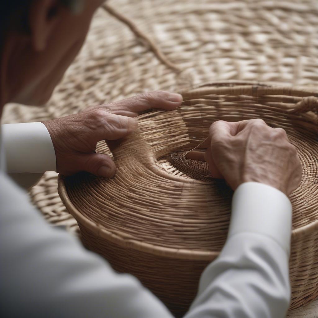 Robert Van Cleef Demonstrating His Basket Weaving Process