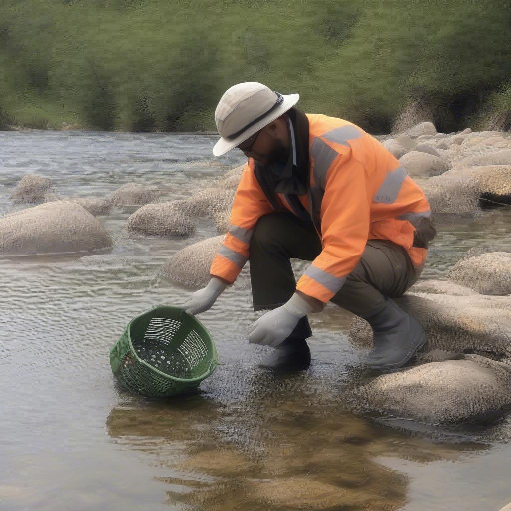 Rock Gauging Mesh Basket in Use During a Geological Survey