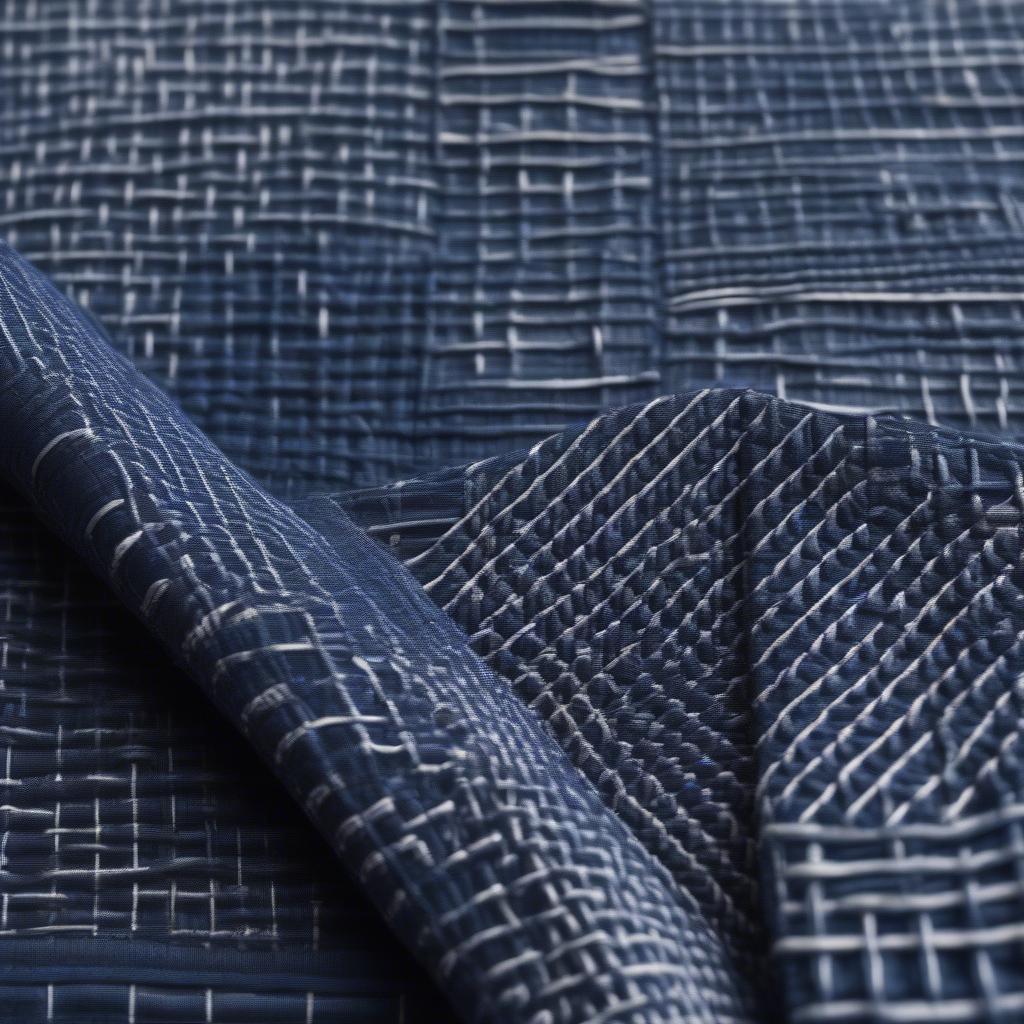 Close-up of Rogue Territory Indigo Basket Weave Sashiko Fabric