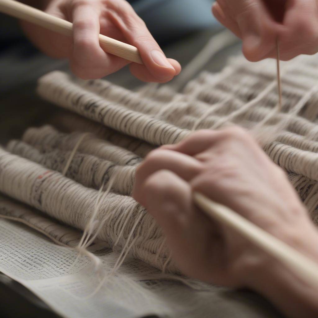 Rolling Newspaper Strips for Basket Weaving