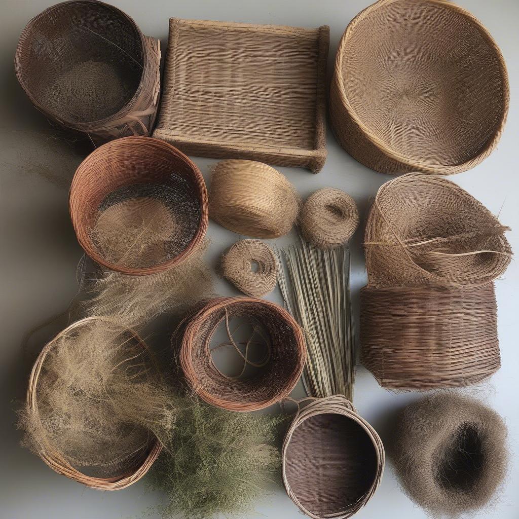 Rot-resistant basket weaving materials like willow, reed, and seagrass.