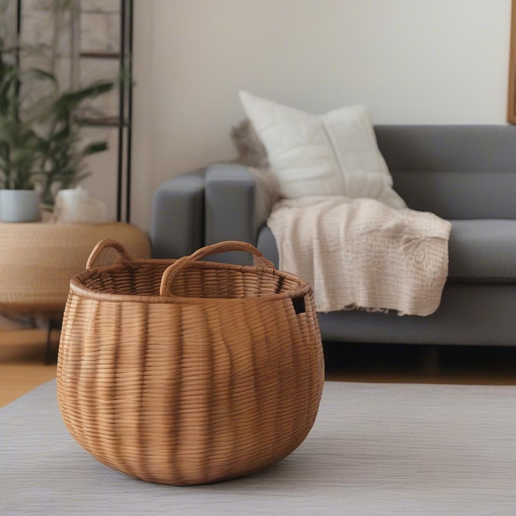 Round Wooden Basket in Home Decor