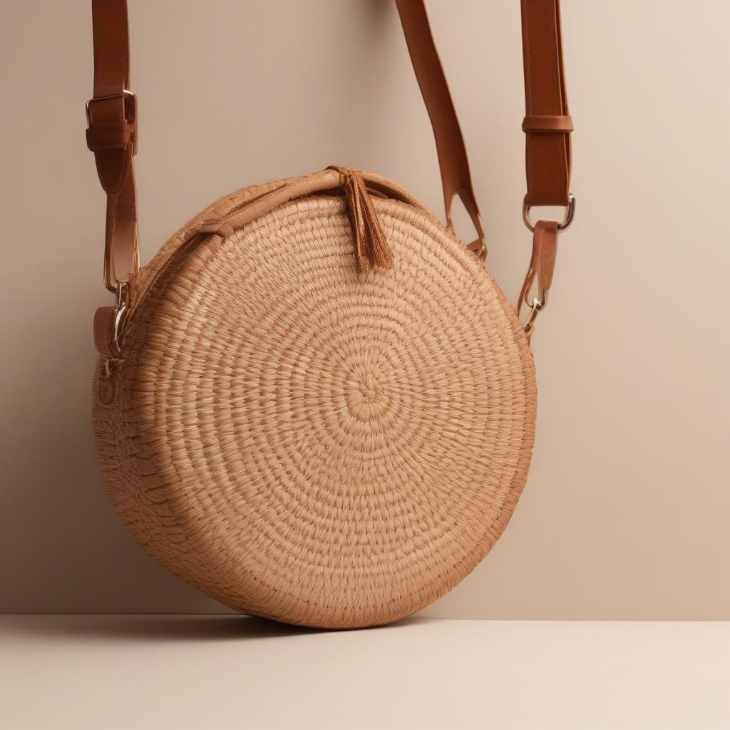 Natural Round Woven Crossbody Bag