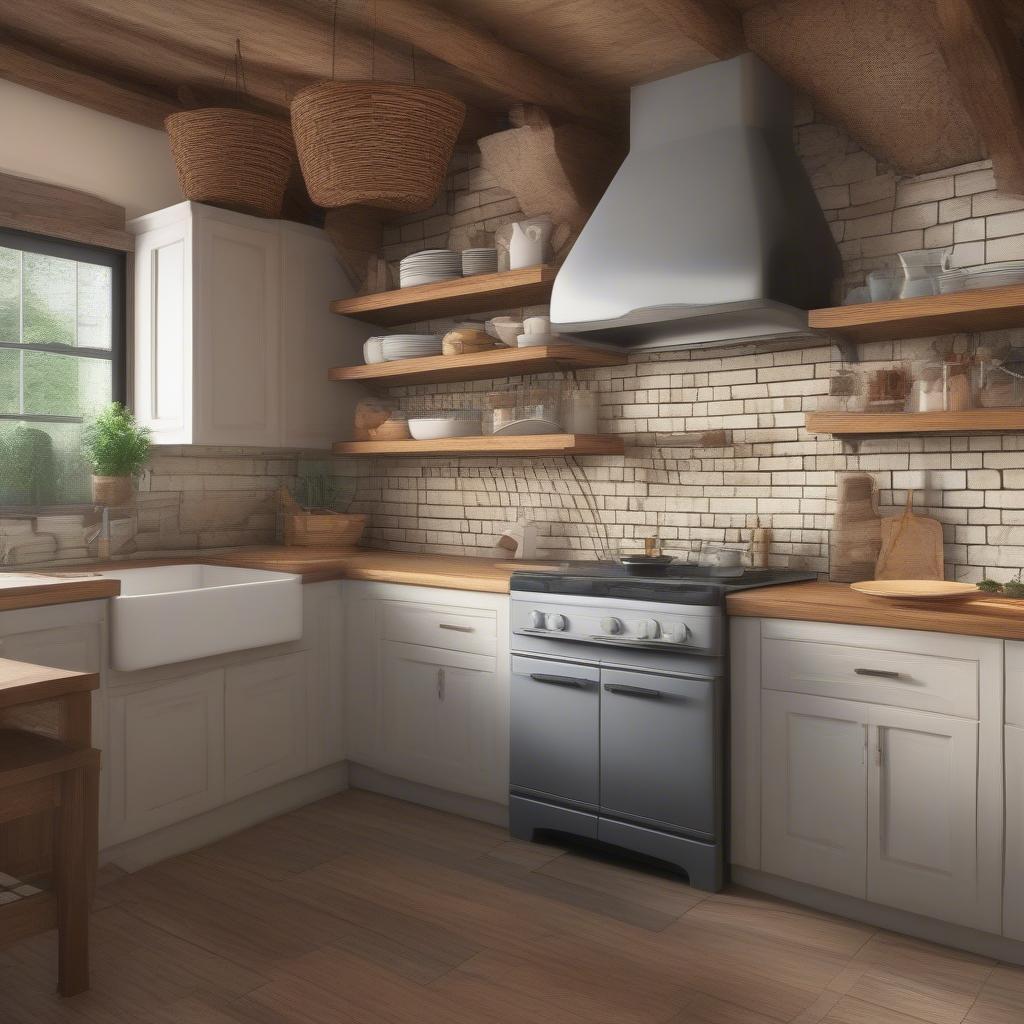 Rustic Kitchen with Basket Weave Backsplash