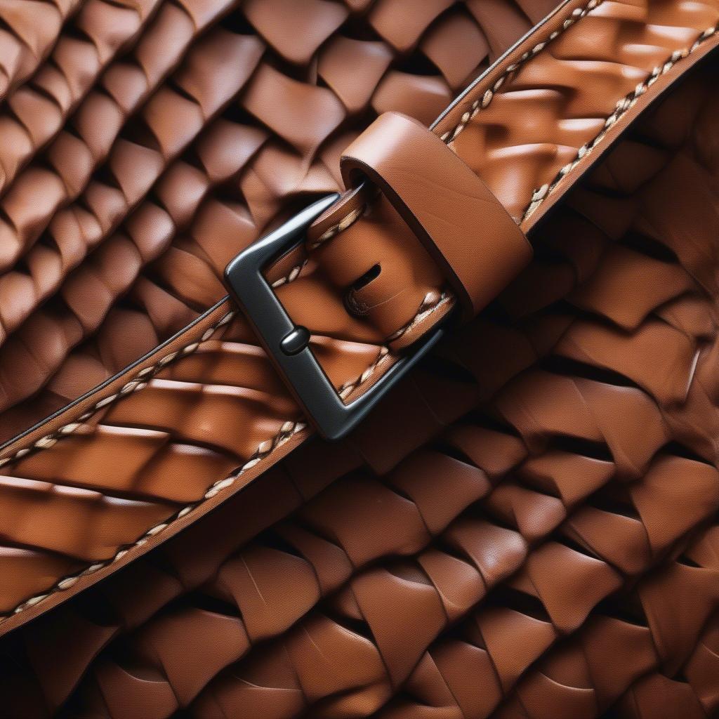 Close-up view of a Safariland basket weave belt showing the intricate detail and craftsmanship.