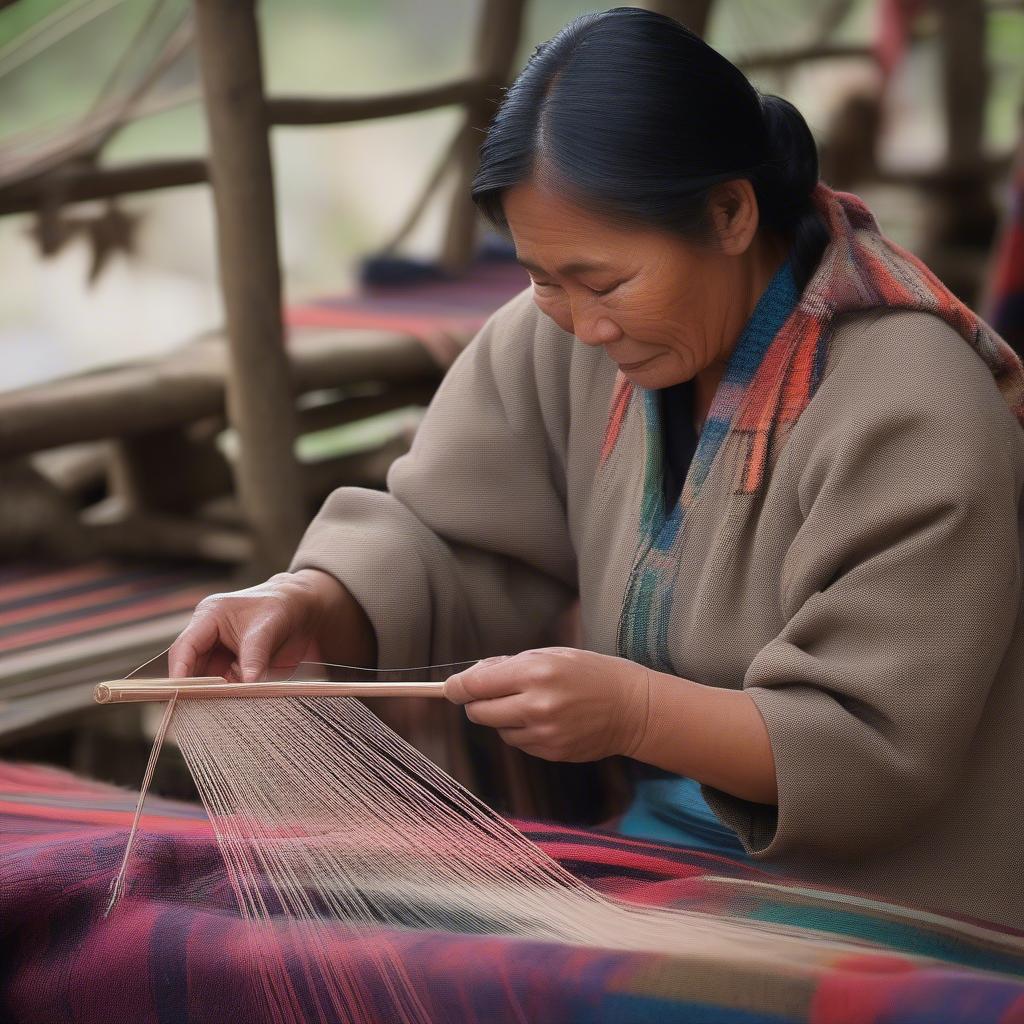 Sagada Weaver Creating a Traditional Bag