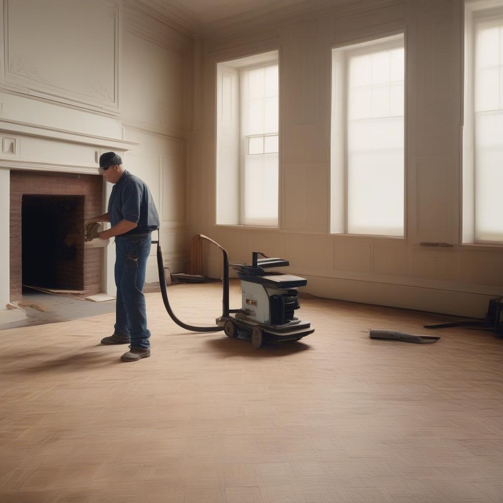 Sanding and Refinishing Process for Basket Weave Parquet