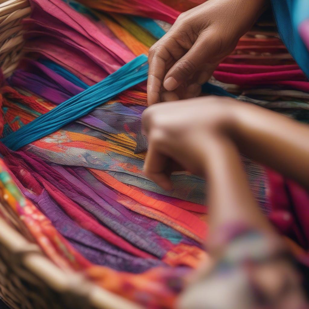 Sari Fabric Basket Weaving Process