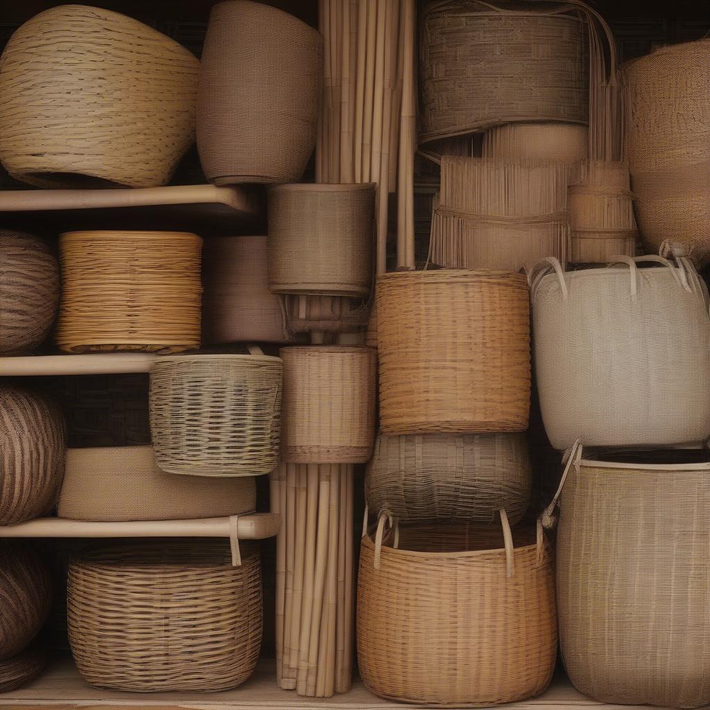 Various materials suitable for screen tight basket weaving, including reed, cane, and willow.