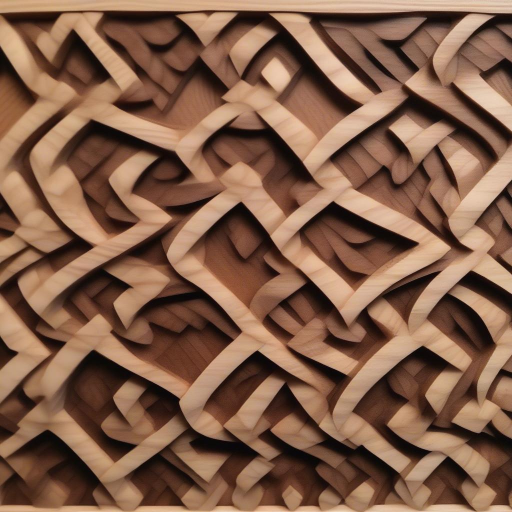 Close-up view of a scroll saw basket weave pattern showcasing intricate detail and craftsmanship.