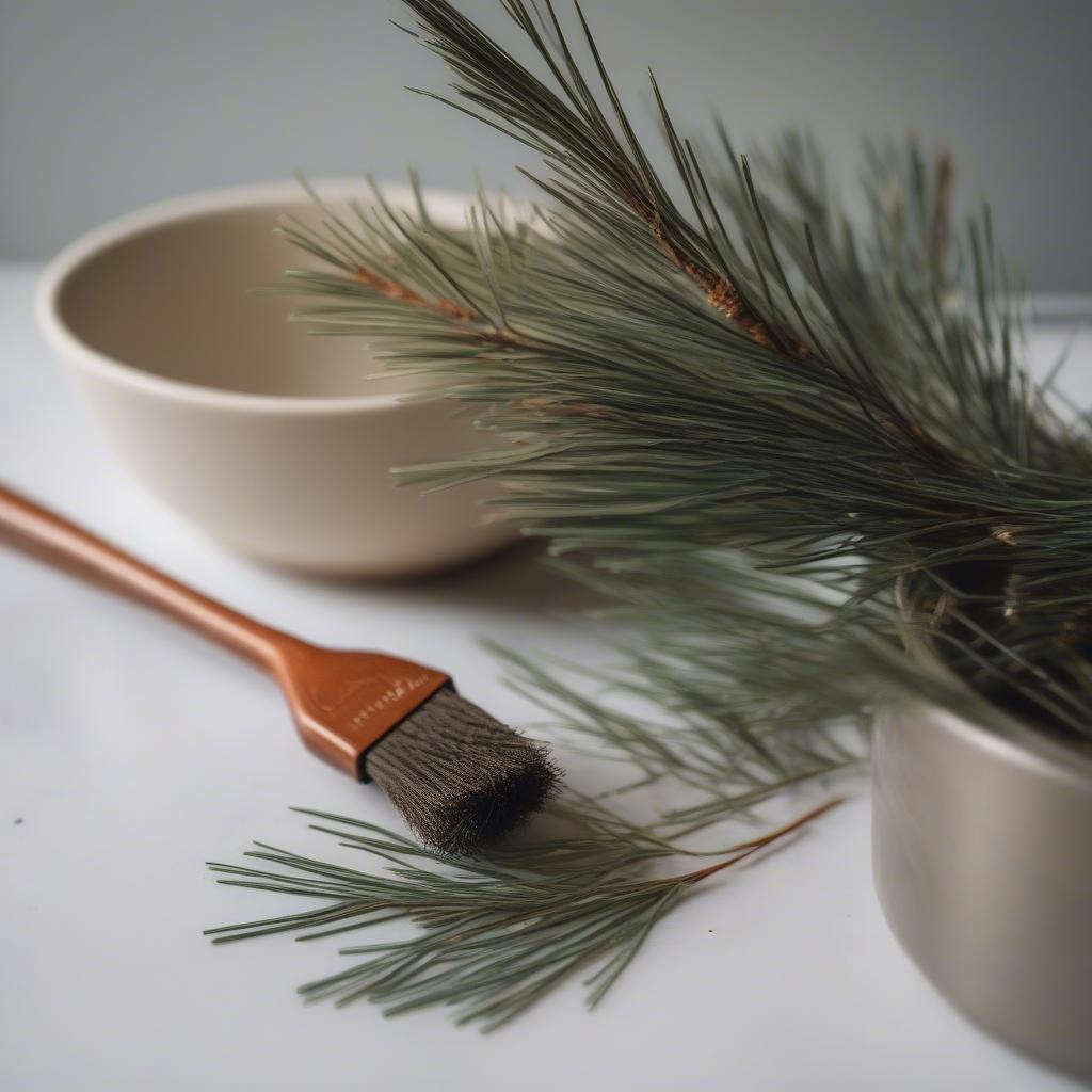 Scrubbing Pine Needles with a Brush