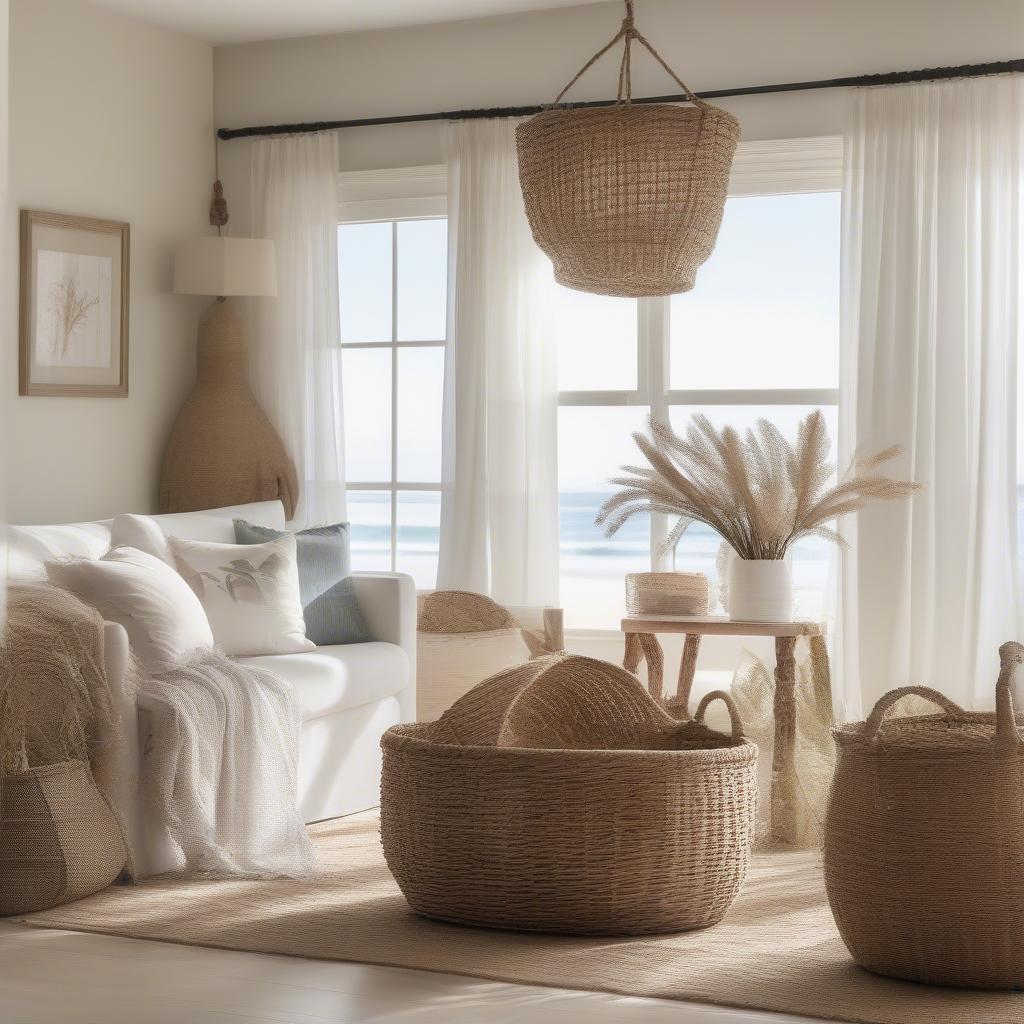 Seagrass Basket with Sheer Curtains