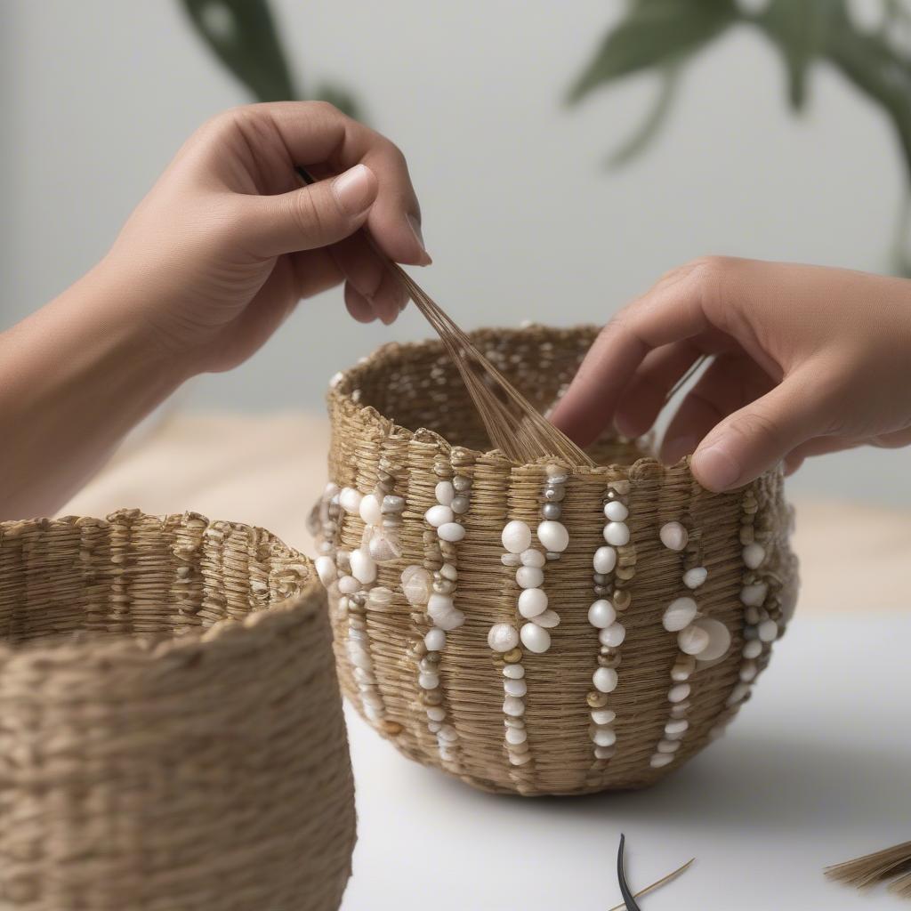 Adding Finishing Touches to Seagrass Basket