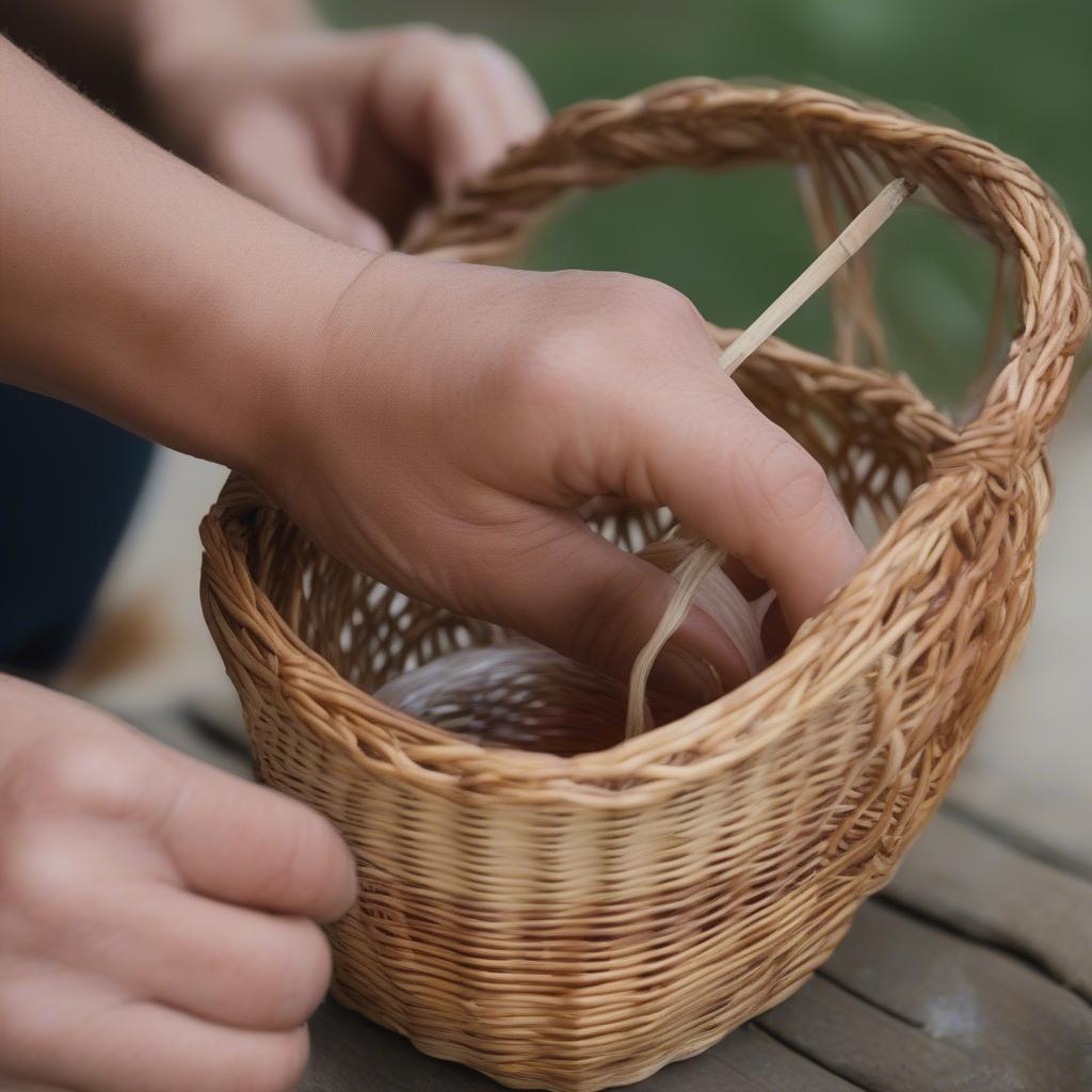 Sealing a willow basket weave with natural oil.