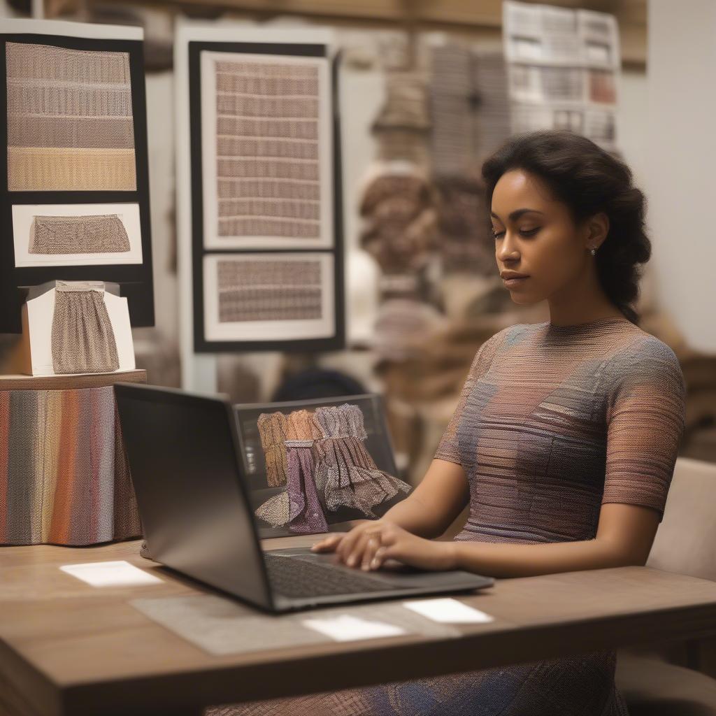 Someone searching for rare editions basket weave dresses on a laptop.