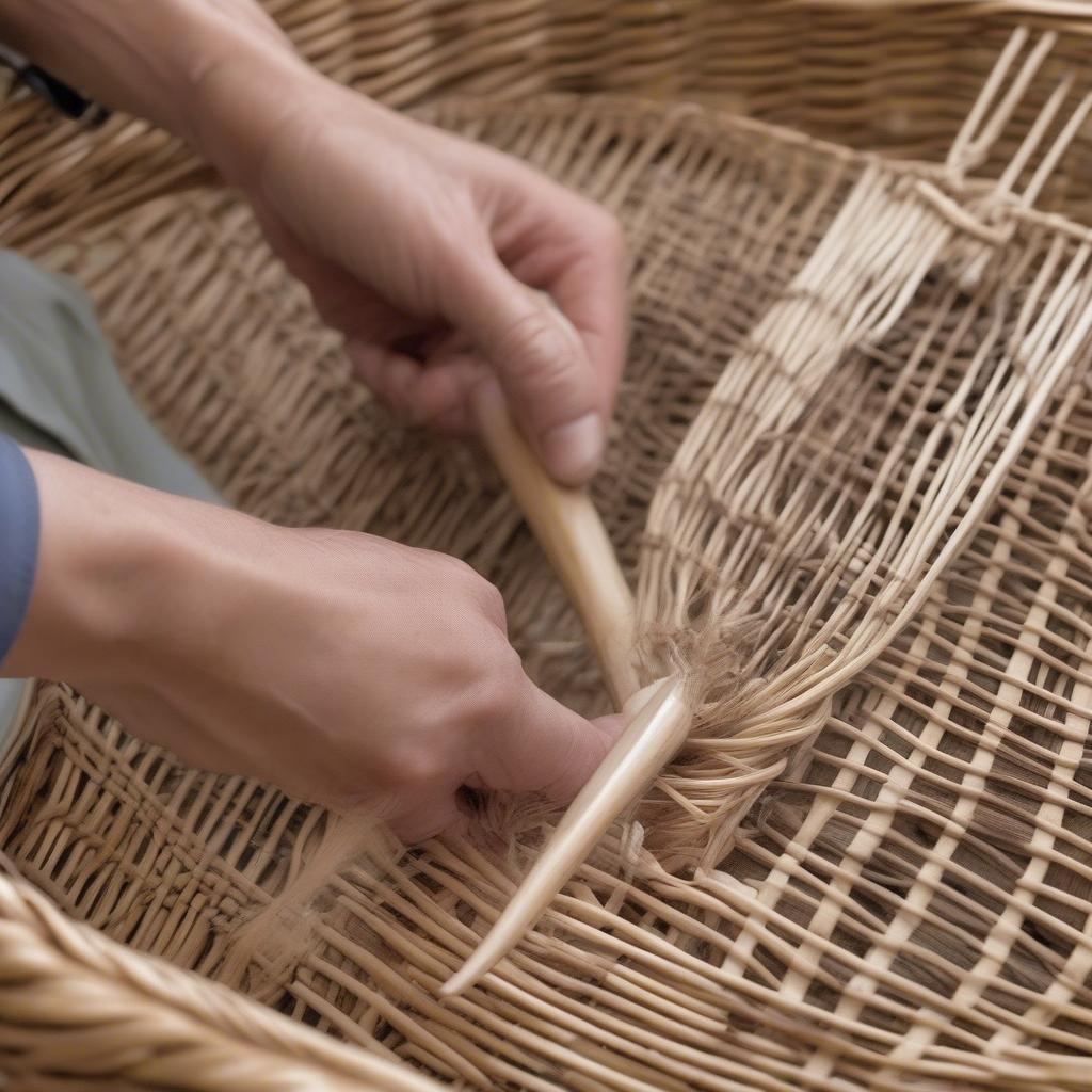 Securing loose ends on a rattan basket