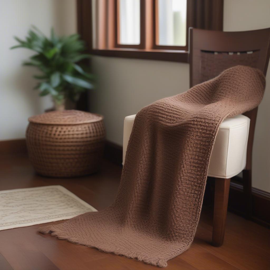 Seed Stitch Basket Weave Scarf Draped Over a Chair