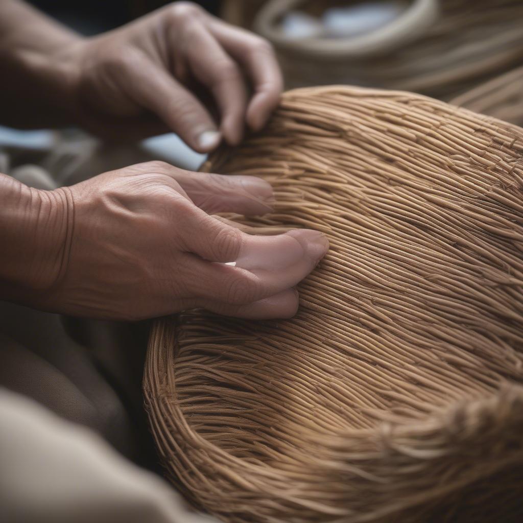 Artisan Selecting Natural Fibers for Weaving