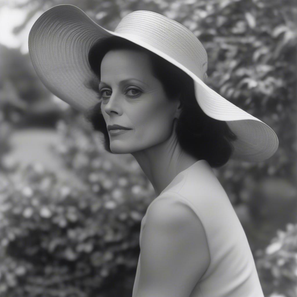 Sigourney Weaver with a wide-brimmed hat