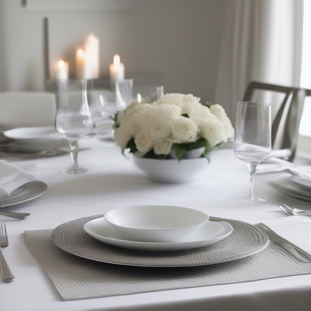 Silver Basket Weave Placemats on a Dining Table