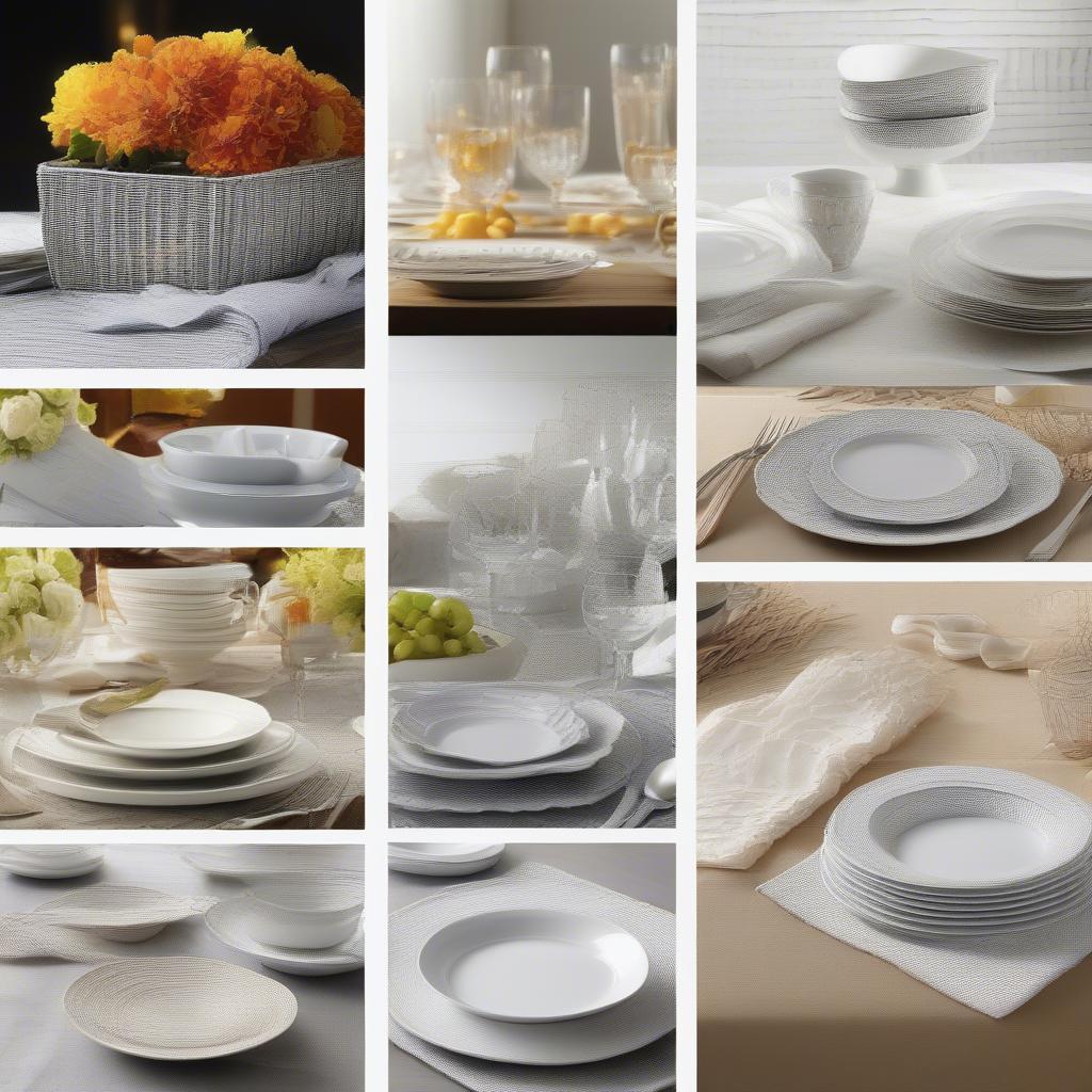 Silver Basket Weave Placemats with Various Table Settings