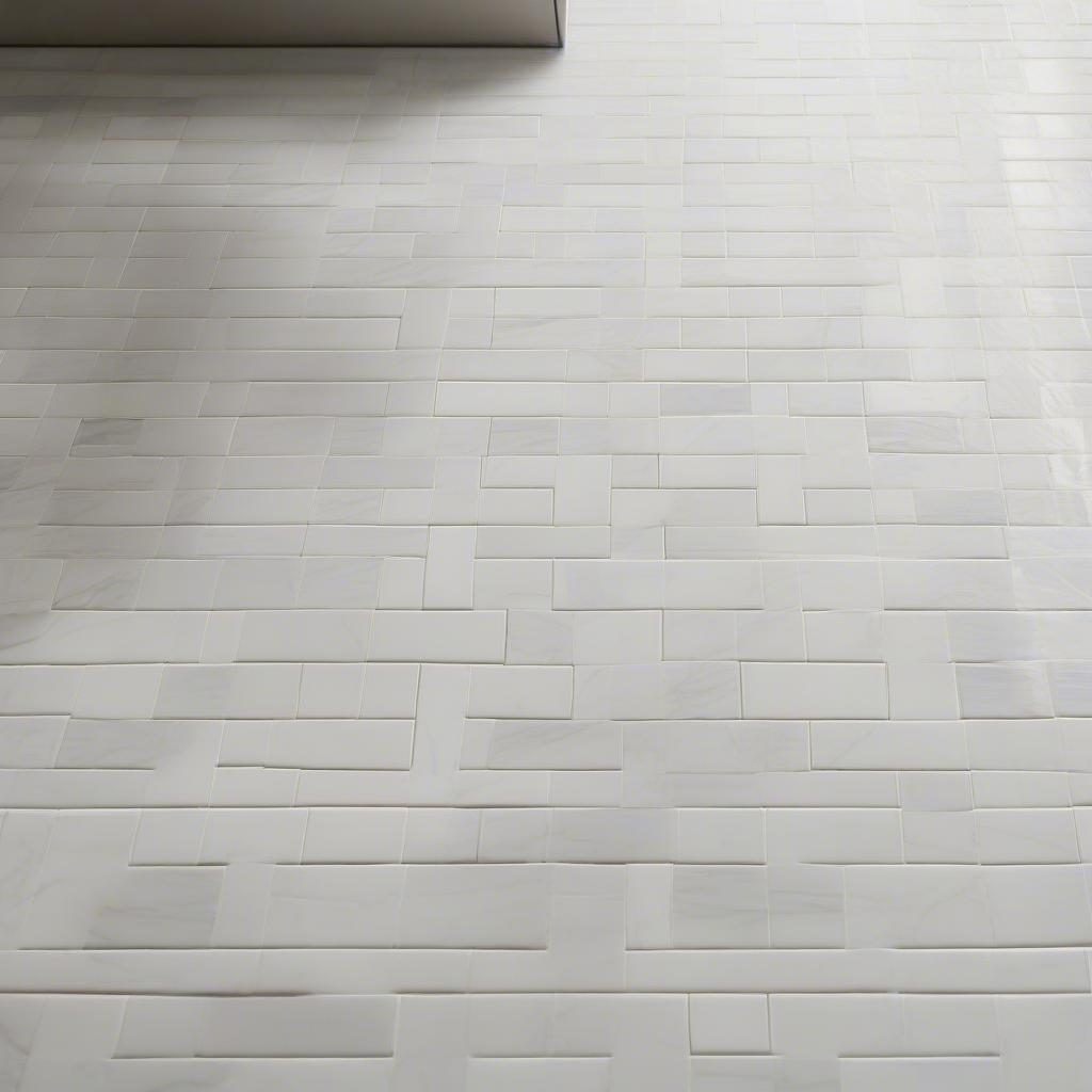 Simple basket weave marble tile on a bathroom floor, showcasing the classic checkered pattern and the luxurious feel of the material.