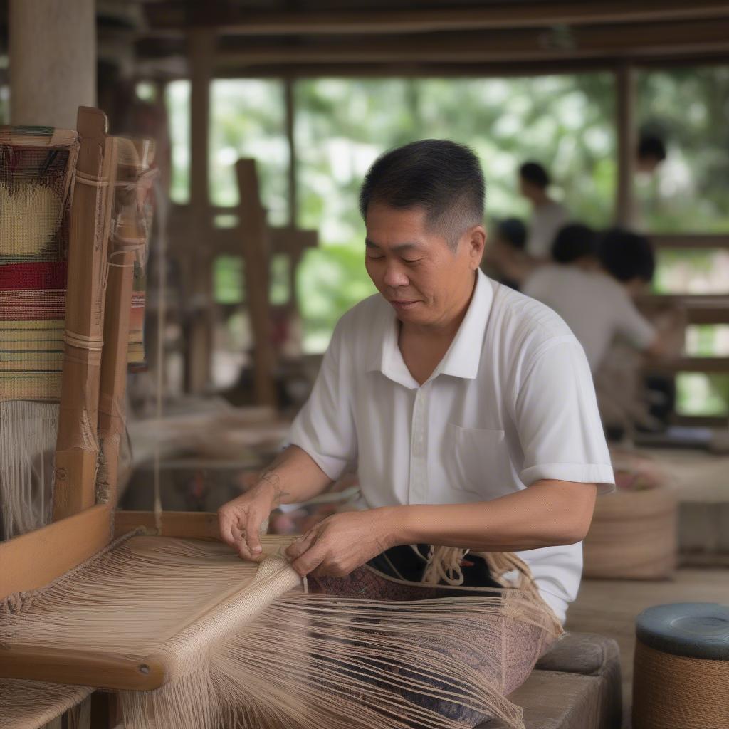 Singaporean Artisan Weaving a Bag