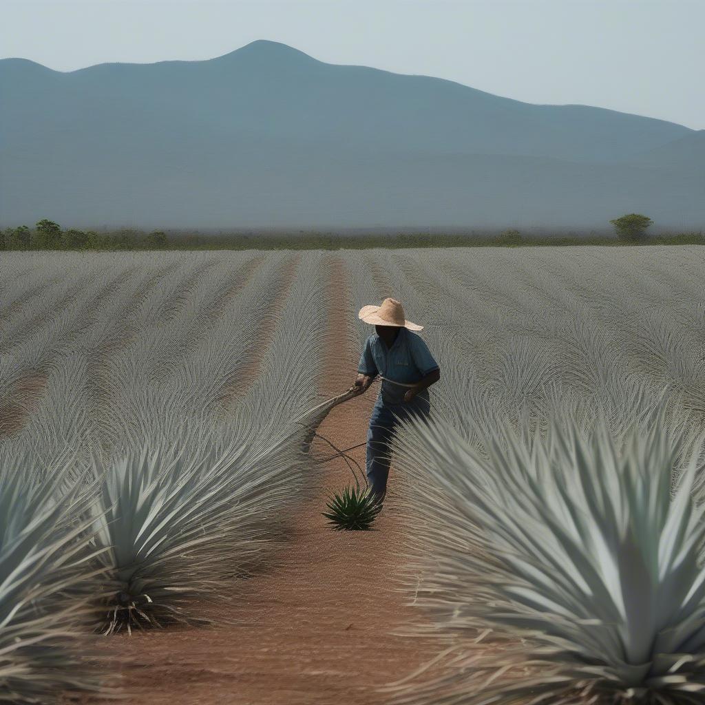 Sisal plants growing in a plantation, showcasing the sustainable harvesting process of the agave leaves.