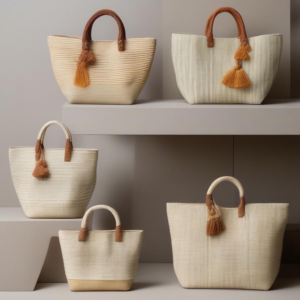 Variety of sisal weave bags in different styles and sizes, showcasing their versatility.