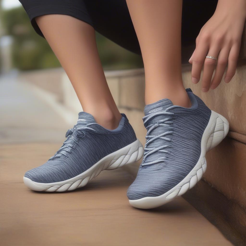 Skechers Parallel Basket Weave shoes worn on feet