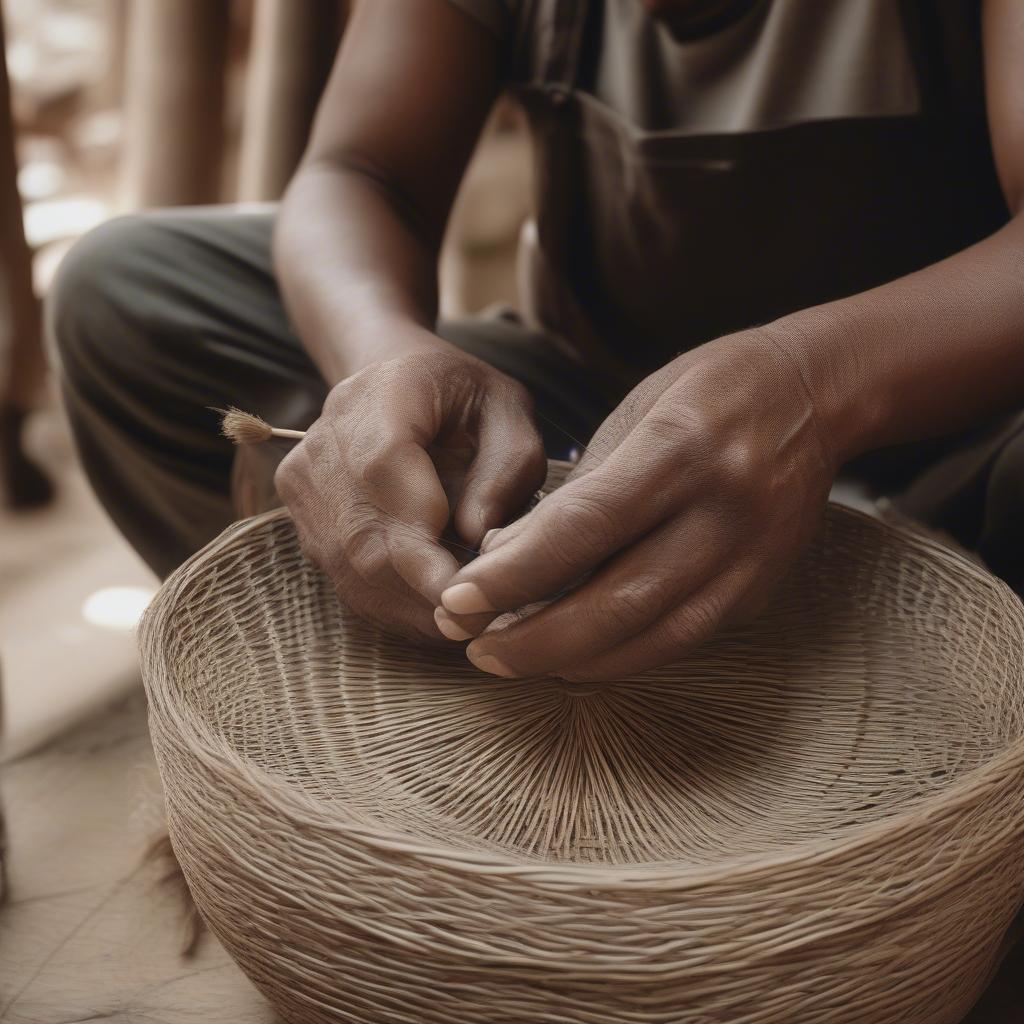 Skilled Artisan Creating a Wicker Basket