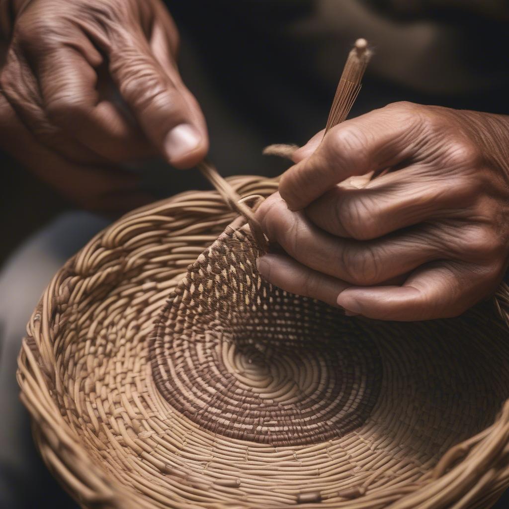 Small Native American Circular Basket Weaving Process