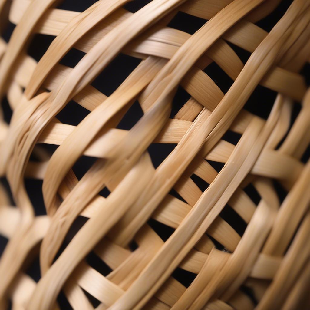 Close-up view of a small y weave basket showcasing the intricate pattern