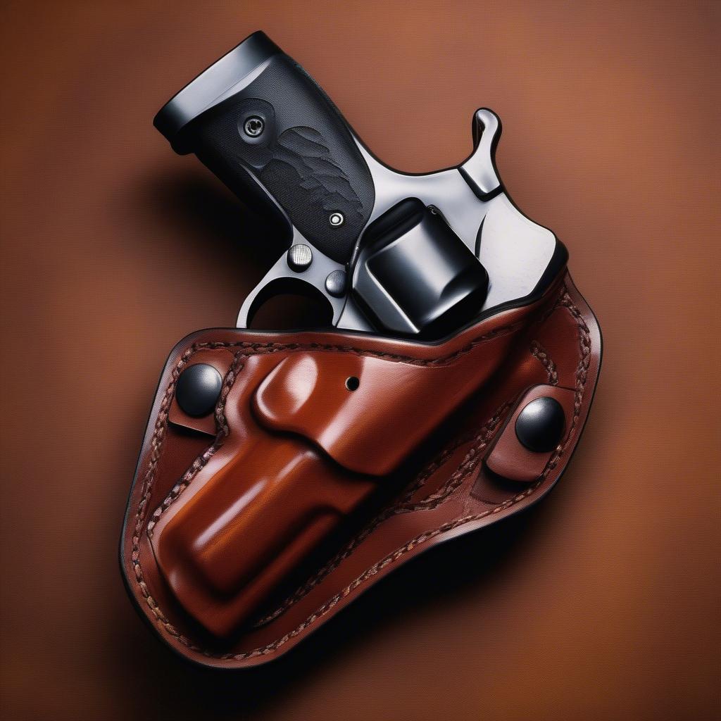 Smith & Wesson revolver holstered in a basket weave holster